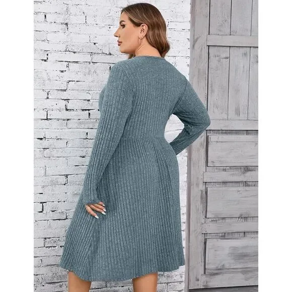 V Neck Cable Knit Sweater Dress Long Sleeve Dress Size XL - Picture 7 of 7